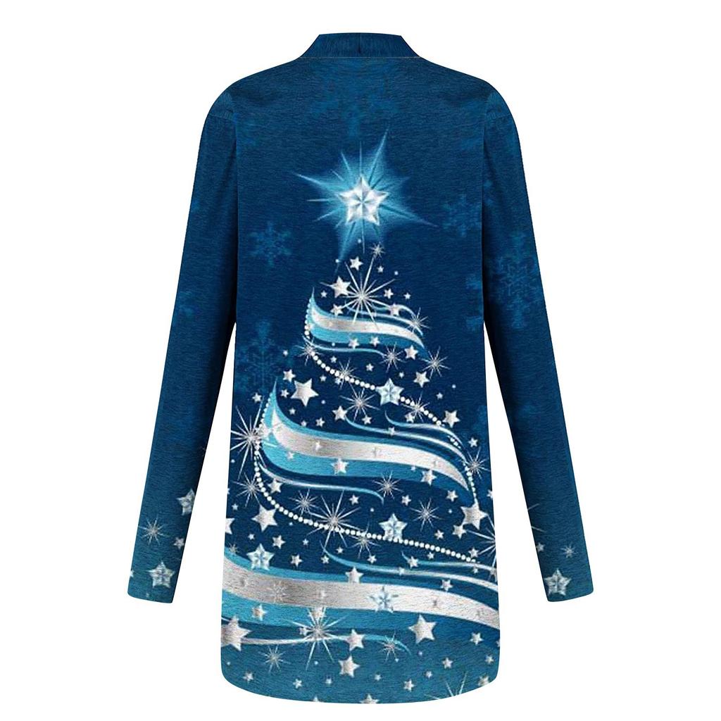 Женский рождественский кардиган с длинными рукавами и принтом, легкая куртка