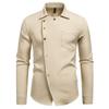 Men's Casual Solid-color Long-sleeved Shirt, Men's Slanted Button Slim Lapel Shirt