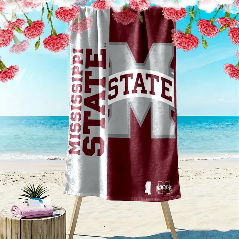 Mississippi State Bulldogs Print Beach Towel, Large Soft Quick Dry Towel for Beach Camping Swimming