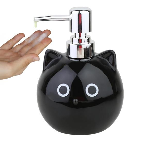 480Ml Ceramic Soap Dispenser Black Cat Design Lead-Free Soap Holder