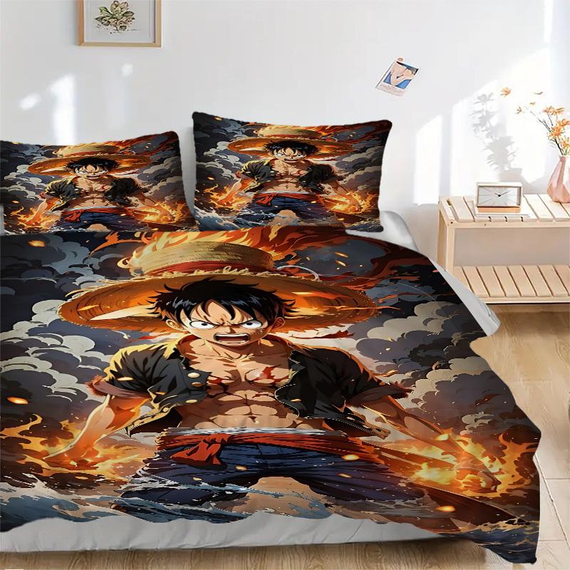 3pcs bedding set ONE PIECE Monkey D. Luffy Includes 1 Comforter + 2 Pillowcases, Without Pillow Inserts, Soft Comfortable, Lightweight Breat