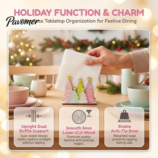 Xmas Party Home Decor Christmas Tree Shaped Napkin Holder, Wooden Vertical Paper Modern Roll Holder Towel Stand, Decorative Tissue Stand for