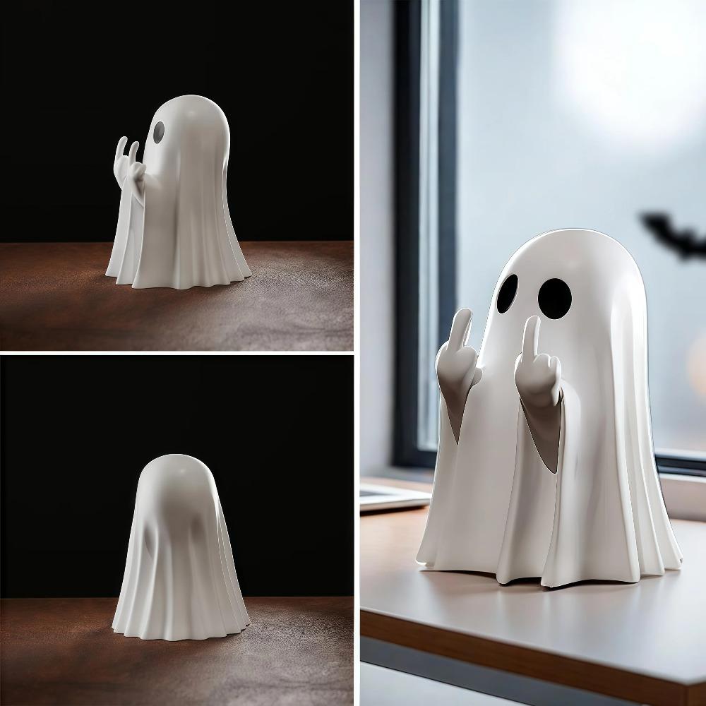 Resin Halloween Middle Finger Ghost Statue Table Adorable Figure Spooky Ornament Home Decoration Accessories Halloween Gift