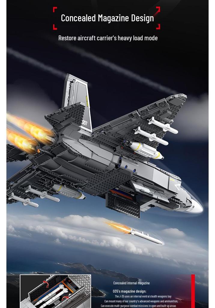 Модель истребителя Sengbao J-35: Образовательный конструктор «Военный самолет» для детей