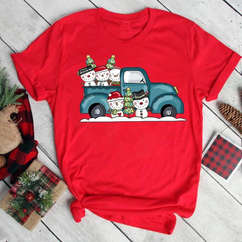 Maycaur T-shirts Women 90s Christmas Truck Clothes Cartoon Kawaii Deer Printed Tshirt Top Lady Print Tee Women's Y2K Clothing