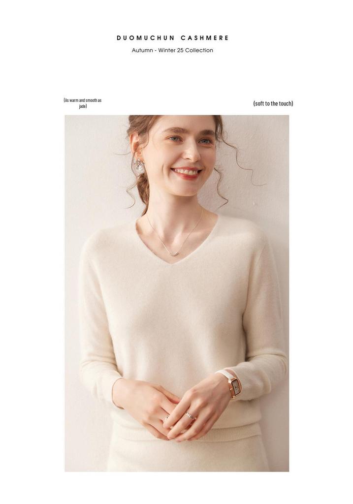 Women's Cashmere V-Neck Solid Color Soft Loose Sweater - Autumn/Winter New Arrivals