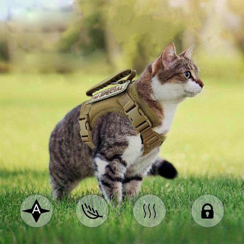 Tactical Cat Harness Vest Anti Escape Adjustable Breathable Pet Walking Harness Leash Set for Small Dogs Kitten Puppy