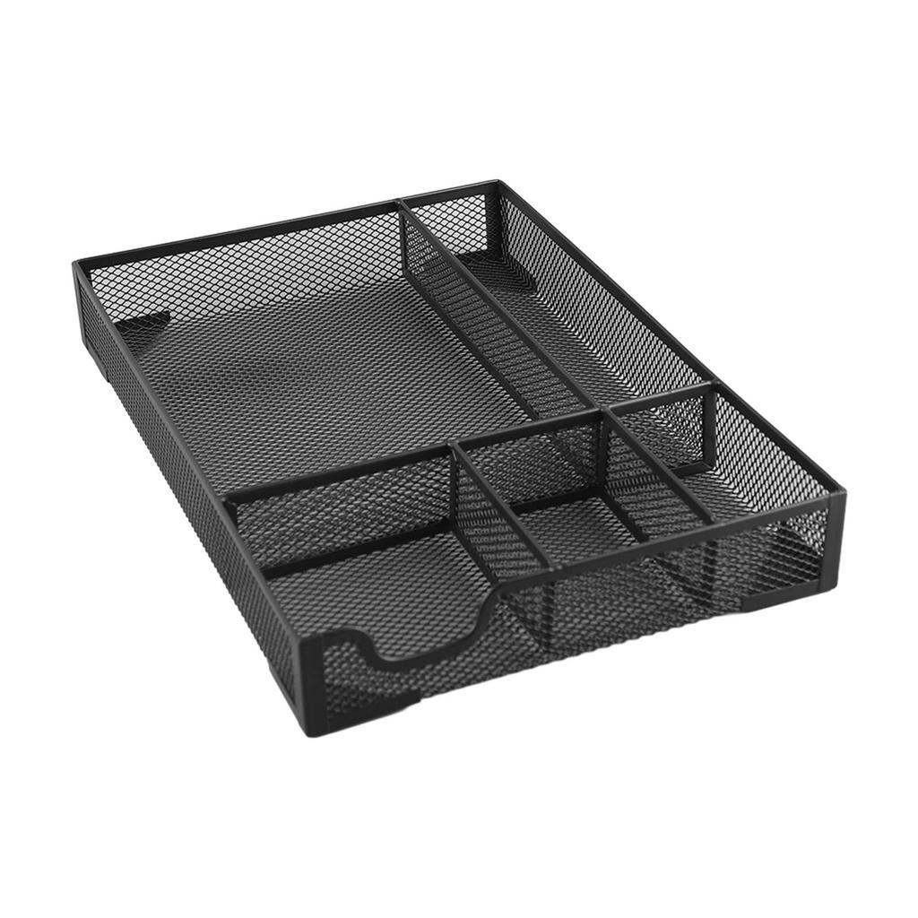 Metal Mesh Drawer Organizer Tray 5 Grids Multipurpose Stable Prevent Slip Metal Desk Organizer Storage Basket Black