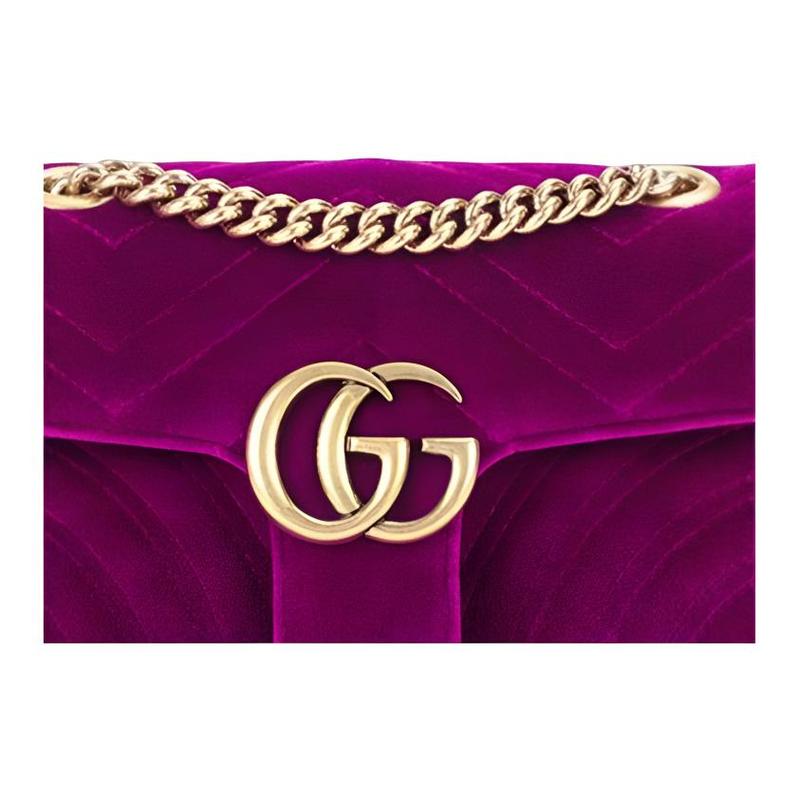 Gucci GG Marmont Marmont Gold Label Logo Quilted Chain Velvet Crossbody Shoulder Bag Women's Dark Purple