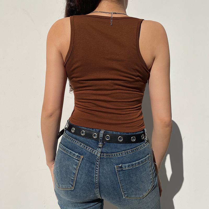 Y2k Printed Crop Top Women Vintage Knitted Rhinestone Kawaii Grunge Graphic Tank Tops Fairycore Sleeveless Sweats Cute Mini Vest