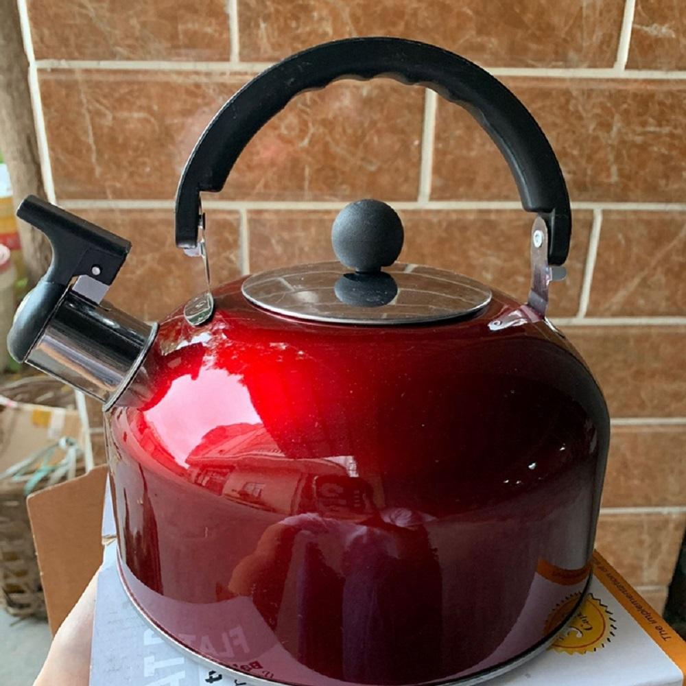 Чайник из нержавеющей стали со свистком, чайники для плиты с эргономичной складной ручкой, маленький чайник, кипятильник для чая, кофе, красный