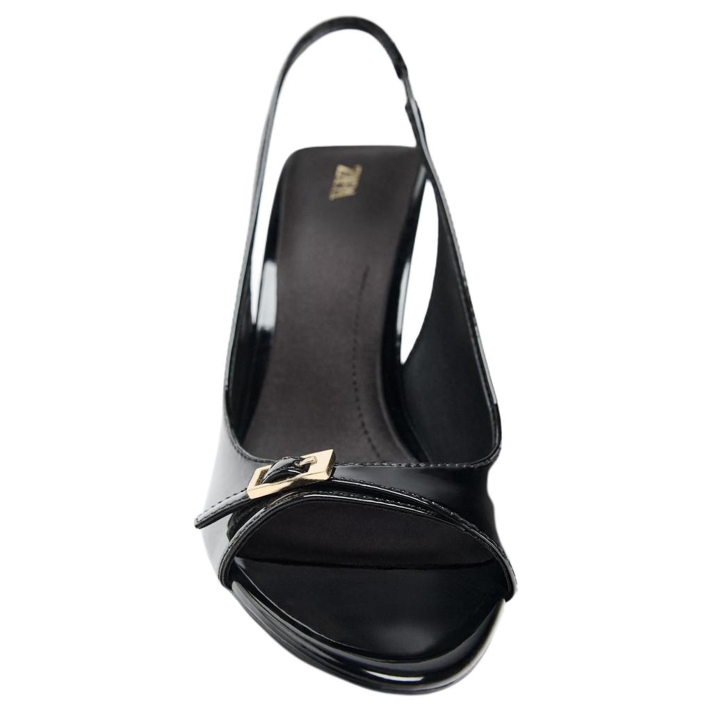 Zara Pu Elegant Open-Toe High Heel Patent Effect Pointed Toe Strap Sandals 10.5Cm Women Sandals Black 13307510-38