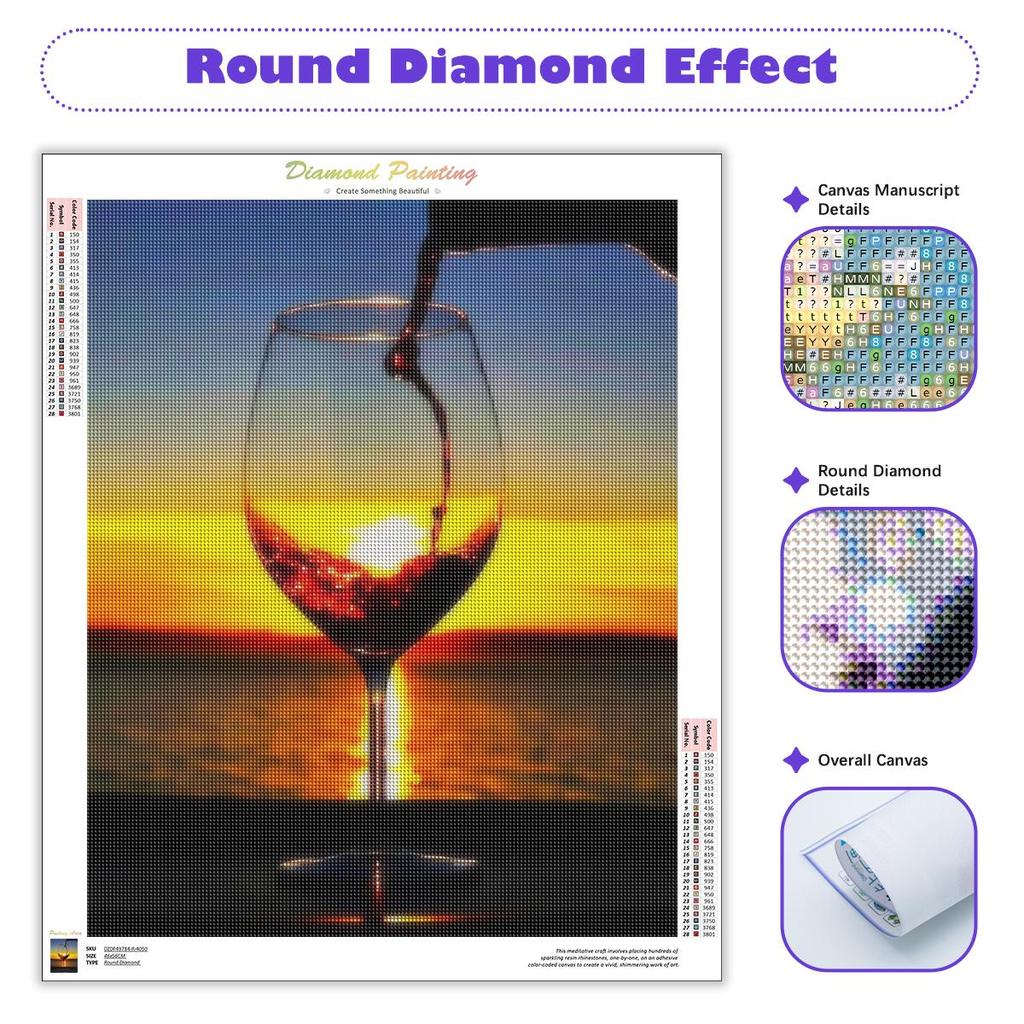5D Diamond Painting Landscape Embroidery Wine Glass Full Round Diamond Art Rhinestone Mosaic Decor For Home 30x40cm/12x16inch