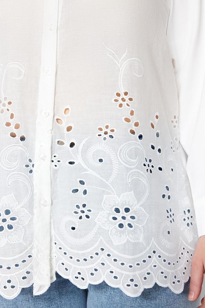 Женская белая тканая рубашка больших размеров с отделкой фестонами больших размеров