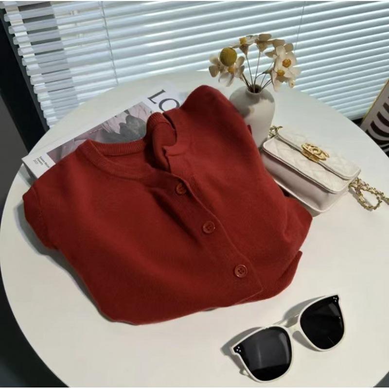 Тонкий вязаный кардиган женский осенний новый с круглым вырезом свободный короткий свитер куртка топ женский