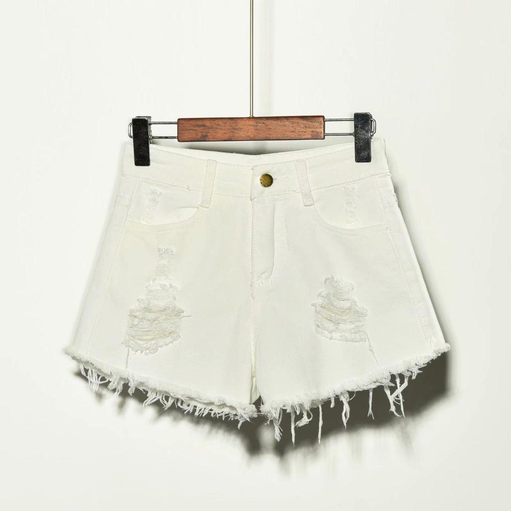 Korean High Waist Plus Size Raw Edge Denim Shorts for Women - Ripped, Slimming, Wide Leg A-Line Style