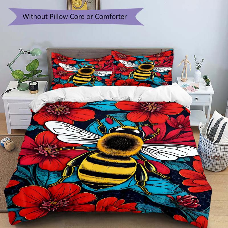 3pcs Bee Print Duvet Cover Set - Includes 1 Duvet Cover and 2 Pillowcases, No Quilt Core, All-Season Home Decor yy251111037