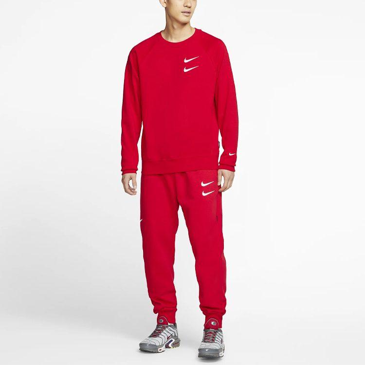 Nike Мужской зимний свитшот с вышивкой двойной крючок, утолщенный, на флисовой подкладке, с круглым вырезом, красный DD5079-657