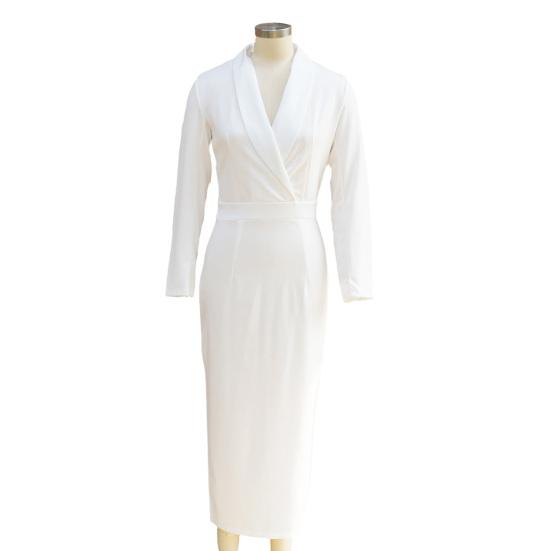 Женское миди платье-футляр бодикон с лацканами, V-образным вырезом и рукавами 3/4, офисное деловое платье, формальное коктейльное платье для работы с разрезом, платье-карандаш