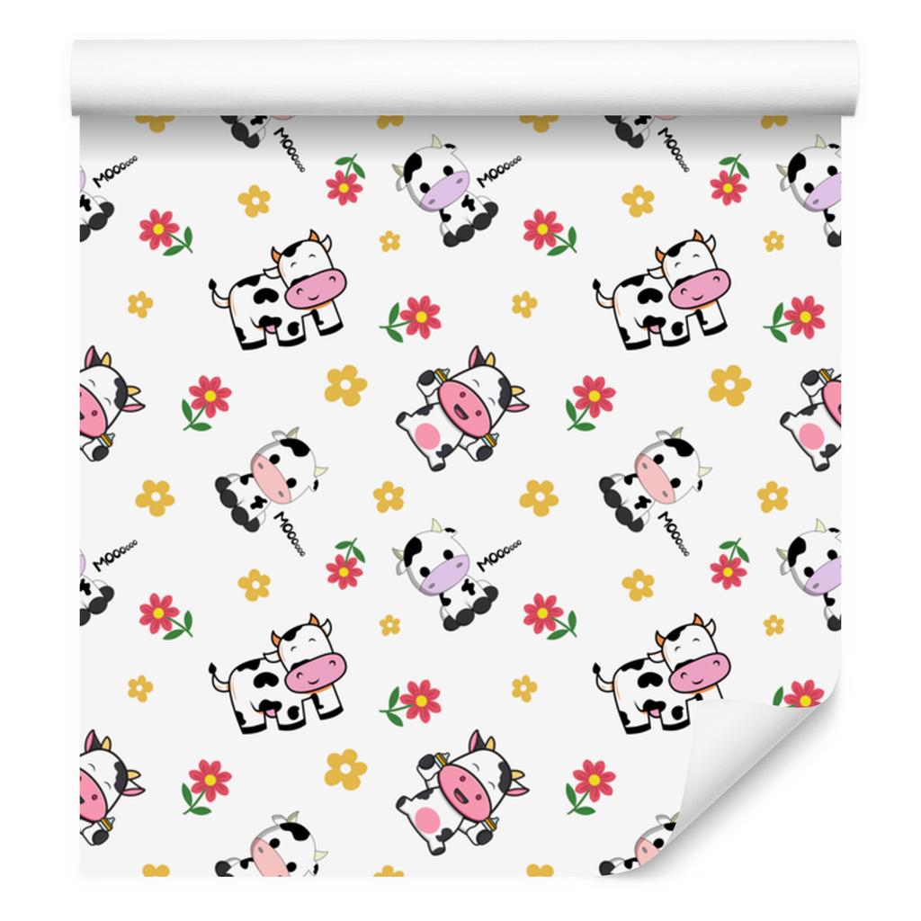 Cow Wallpaper in white, light gray and cream for the living room and bedroom 50x1000