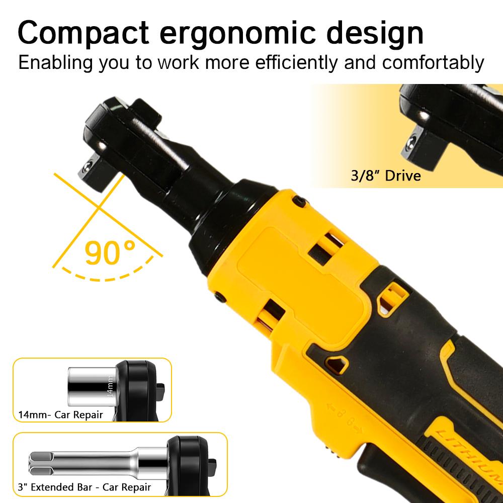 Electric Ratchet Wrench Set 500N.M Cordless 3/8" Power Impact Tool Sockets Kit For DEWALT Battery Car Repair Right Angle Wrench