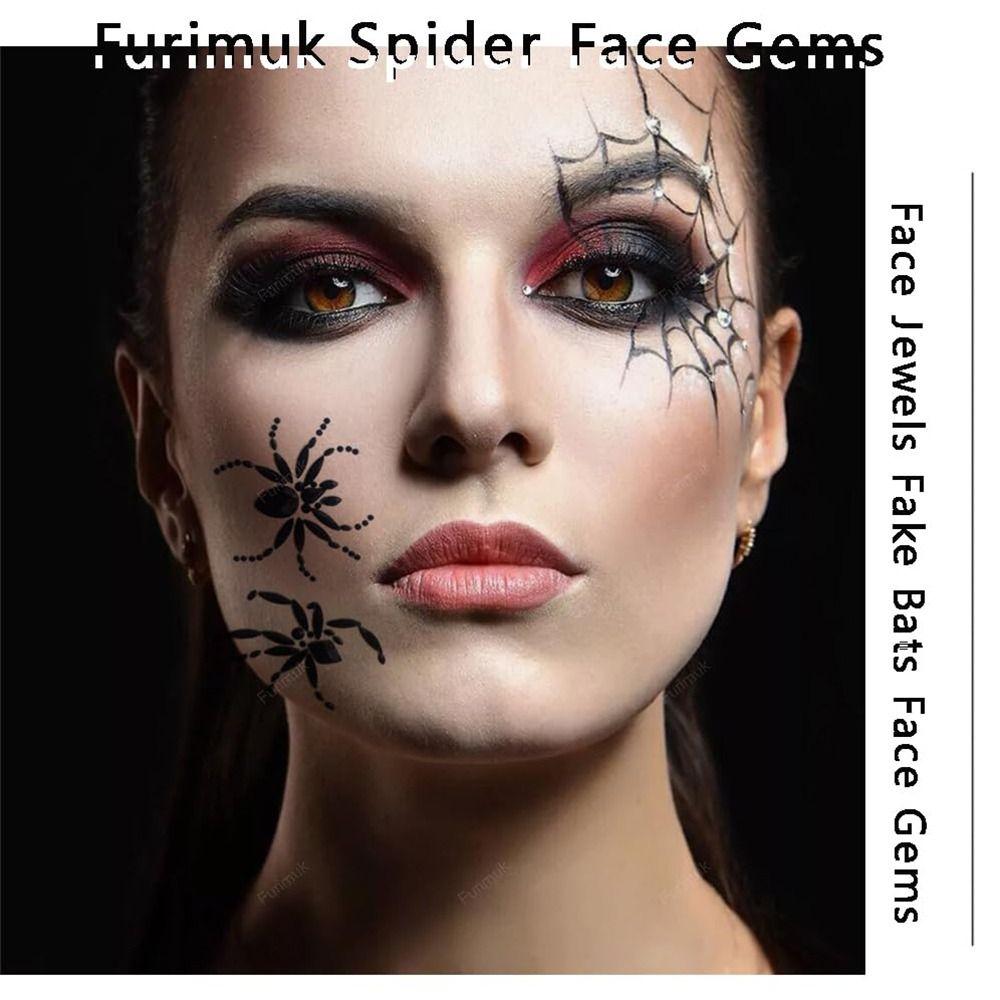 Black Halloween Temporary Tattoos 3D Halloween Face Rhinestone Sticker  Festive