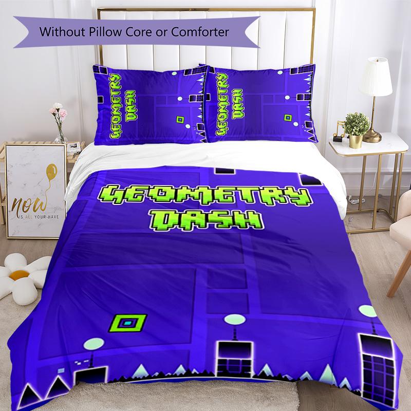 Geometry Dash 3pcs Bedding Set Duvet Cover Closure Includes 1 Duvet Cover & 2 Pillowcases for All Seasons Bedroom Home Dorm Decor