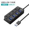 USB-концентратор 3.0 4-в-1, USB 2.0-разветвитель, Мультипортовый адаптер, Независимый выключатель питания, Удлинитель C?ble Де 3