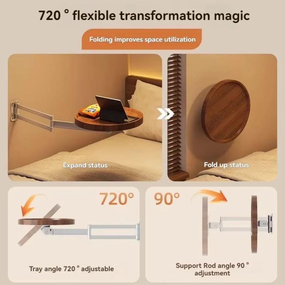 Wall Mounted Foldable Small Tea Round Tables Multi-Purpose Space Saving Bedside Storage Rack Large Load Bearing Flexible