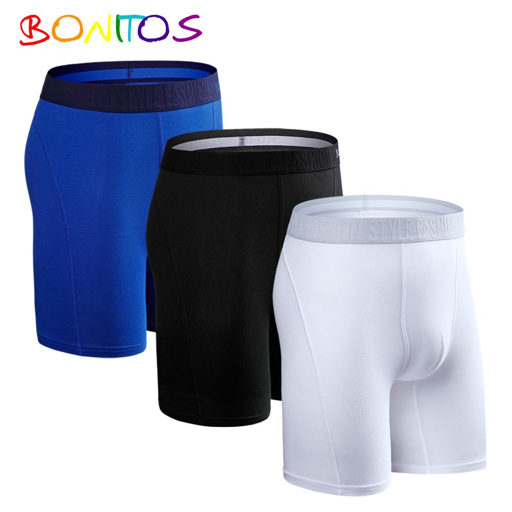 BONITOS 3шт длинные однотонные мужские трусы хлопковые боксеры удобное мужское нижнее белье