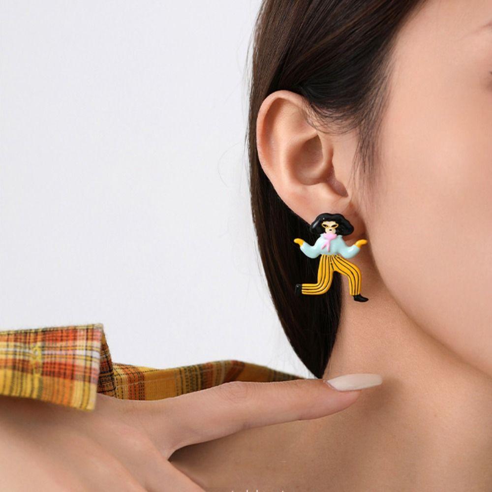 Y2k Cartoon Girls Earrings Zinc Zinc Alloy Cute Earring Elegant Enamel Stud Earrings Vacation
