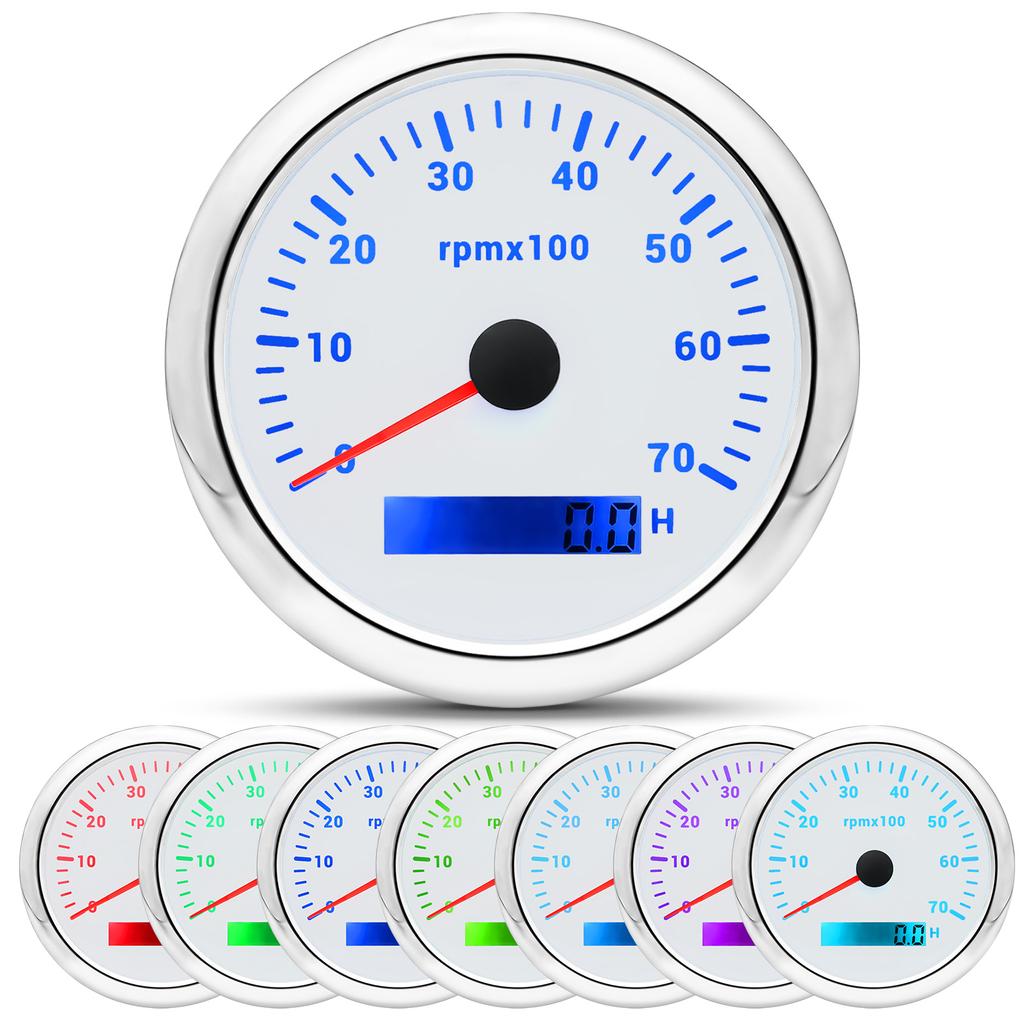 HD 7-цветный светодиодный тахометр одометр 0-7000 об/мин 85 мм тахометр автомобиль лодка 12 В счетчик моточасов для 1-12 цилиндрового бензинового транспортного средства