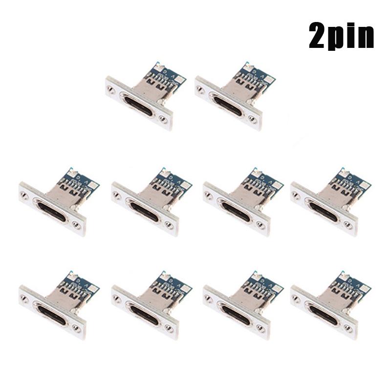 10Pcs Usb 3.1 Type C Socket Fixing Plate Type-C Usb Jack 3.1 Type-C 2Pin 4Pin Female Connector Jack Charging Port