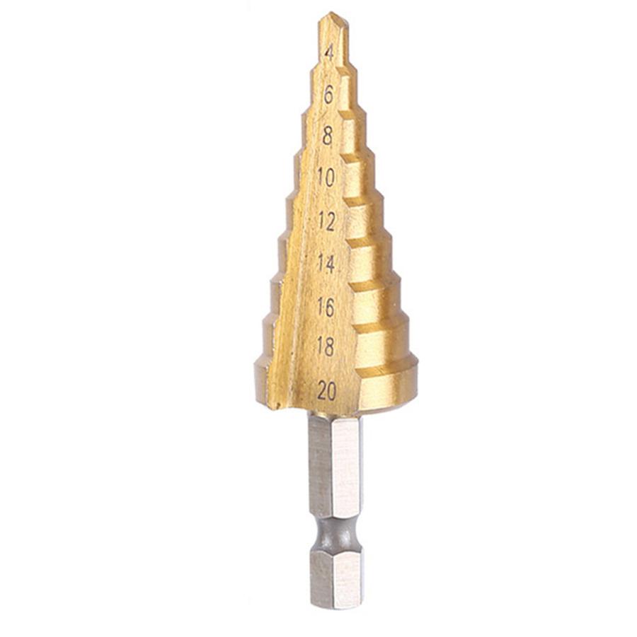 Набор конических сверл по стали HSS с титановым покрытием, ступенчатый резак для отверстий 4-20 мм, ремонтный комплект