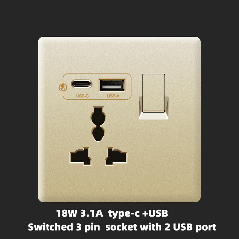 Розетка 13А, Великобритания, 18 Вт, быстрая зарядка Type-C, настенная розетка 220 В, панель переключателей на 1/2/3/4 клавиши, 1/2-ходовая, универсальная 5-контактная настенная электрическая розетка