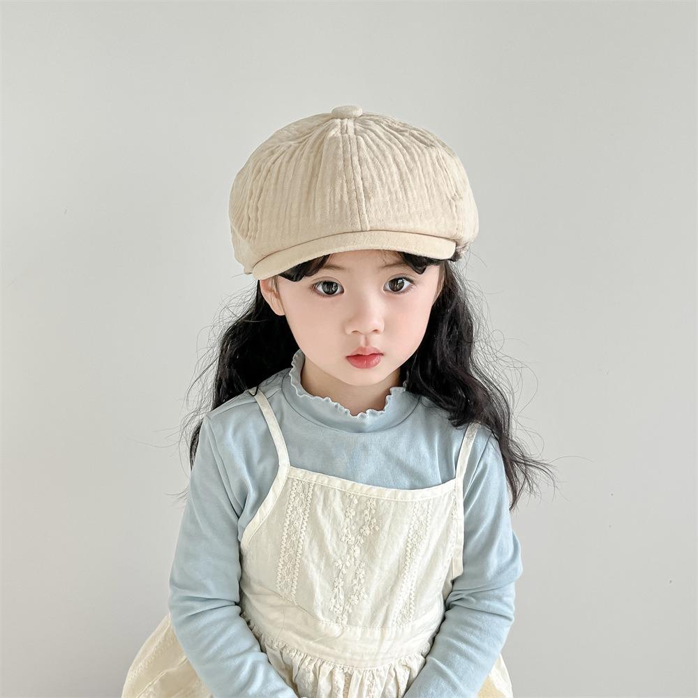 Solid Color Children Forward Hat Visor Baby Beret Retro Kids Newsboy Cap Boy Girl