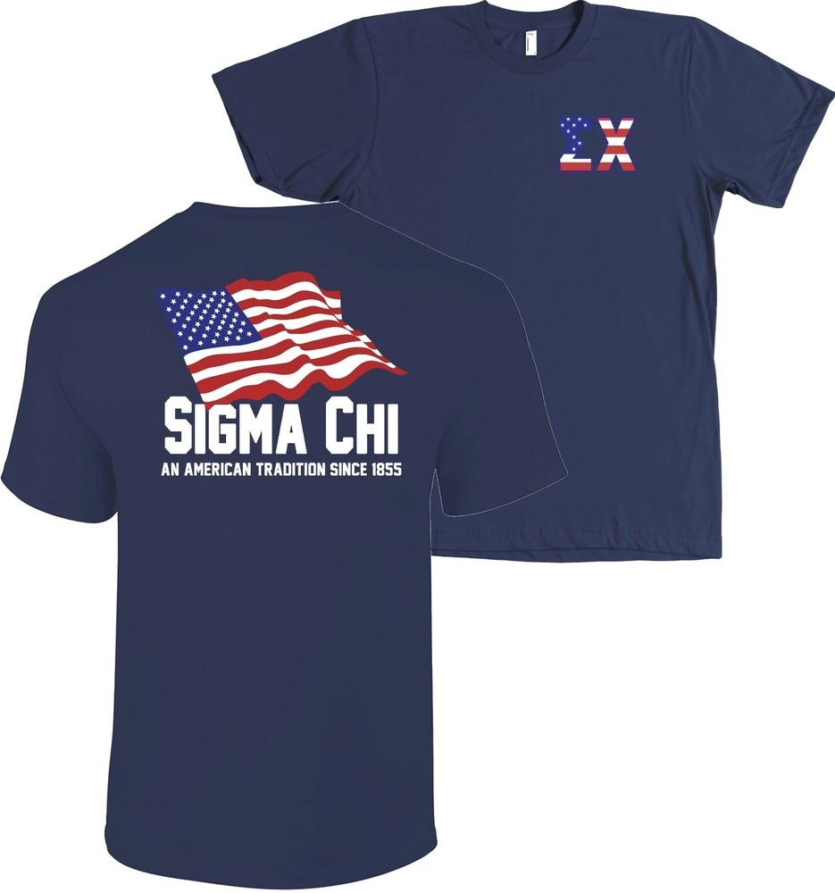 Традиционная футболка Sigma Chi Bella + Canvas Флаг Sig Chi - БОЛЬШЕ ЦВЕТОВ Унисекс Футболка