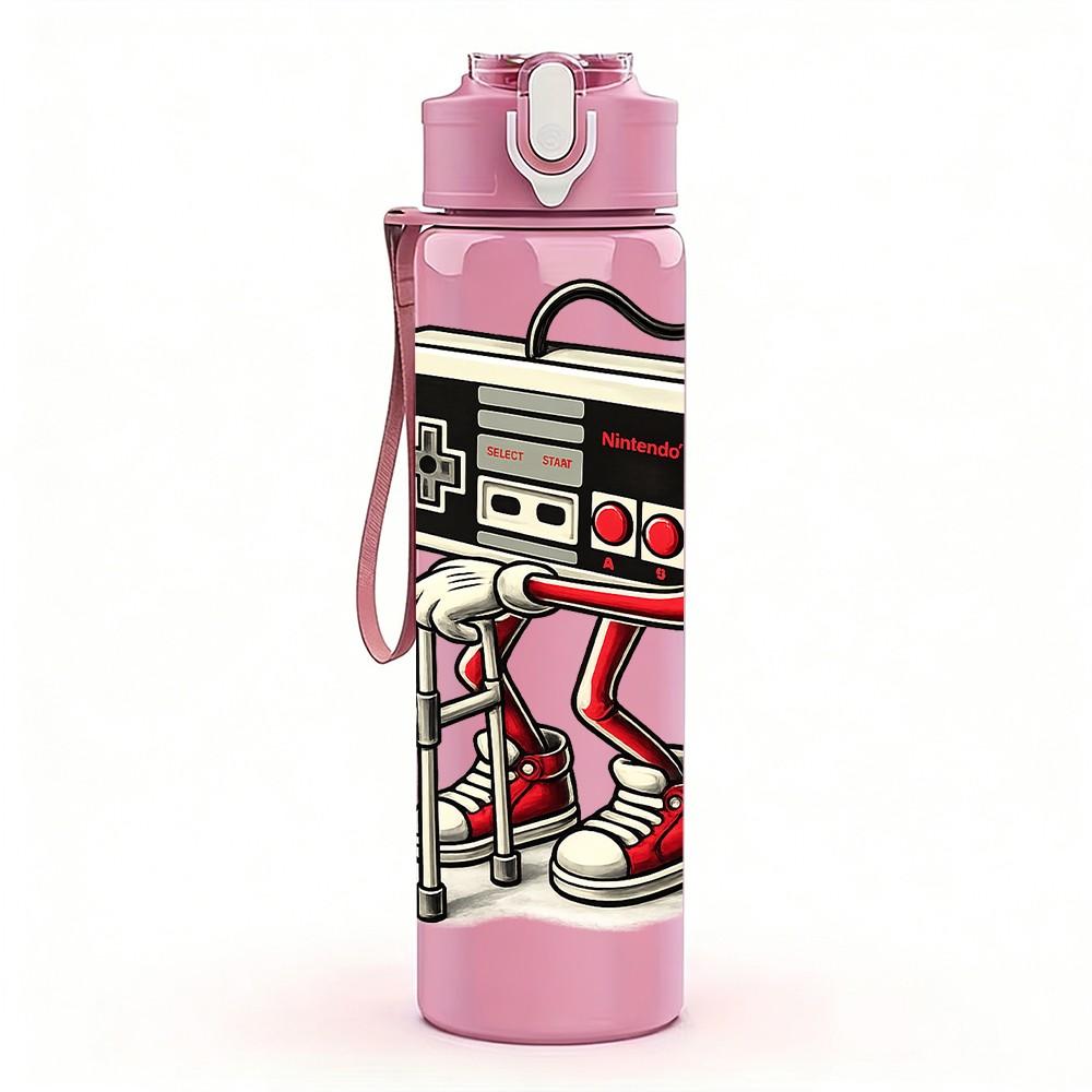 1PC Vintage Boombox Radio Retro Print 750ml Color Plastic Sports Water Bottle Leakproof Flip Straw Lid Suitable for Sports Office Home Use