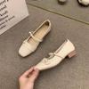 Shoes for Woman 2024 Mary Jane Women's Summer Footwear Japanese Style Lolita Gothic Pearl Moccasins Low Heel Elegant Square Toe