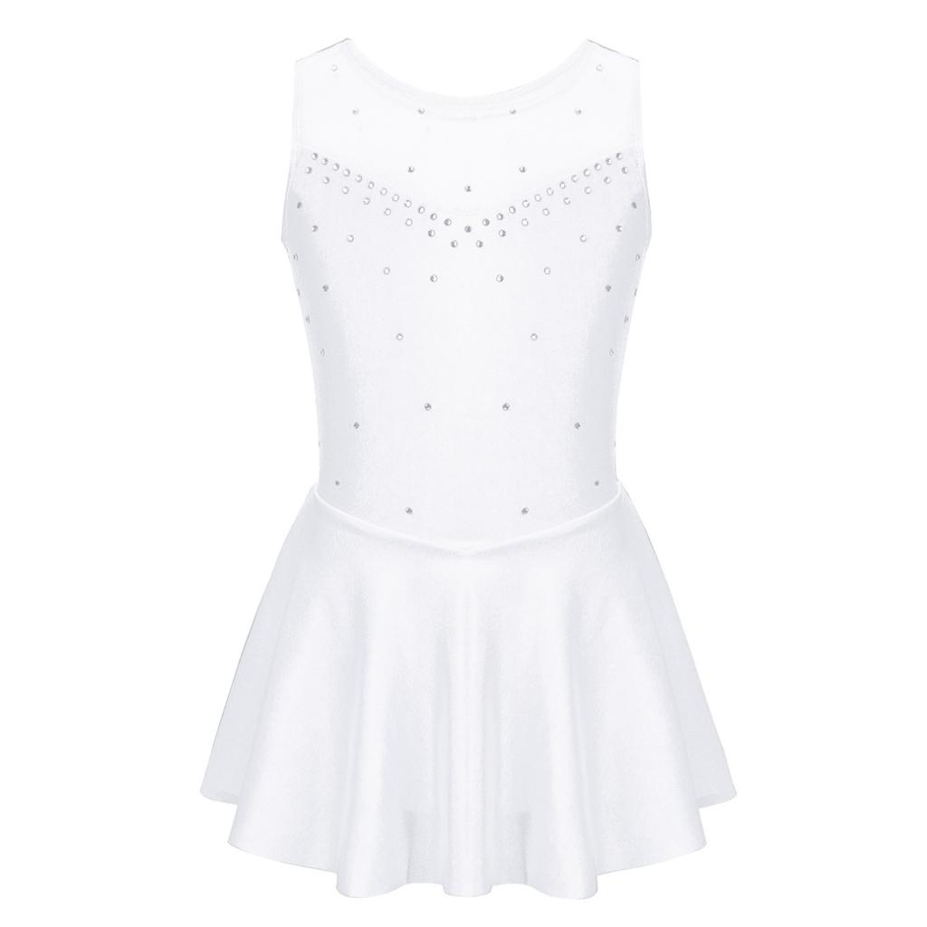 Gymnastics Leotard Dress Kids Girls Sleeveless Mesh Splice Figure Ice Skating Dress Dance Performance Costume Ballet Dancewear