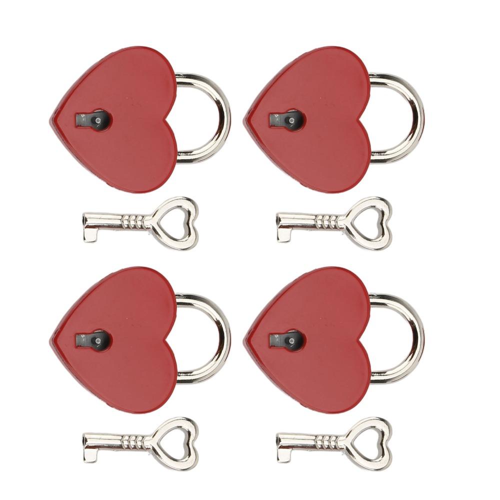 4sets Zinc Alloy Love Lock 38x30mm Mini Padlock Keyed Padlocks Heart Padlock For Wallets Handbags