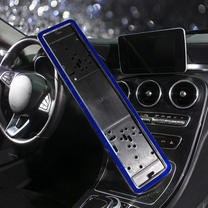 Bling Diamond Car Russian Auto License Plate Frame Holder Stainless Steel Auto Styling Exterior Accessories Women 53.5*12.5cm