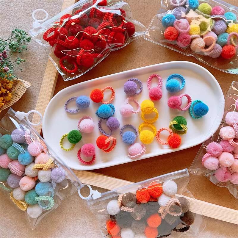 20Pcs Colorful Plush Ball Elastic Girls Hair Bands Kids Ties Ponytail Rubber Bands Headwear Hair Accessories