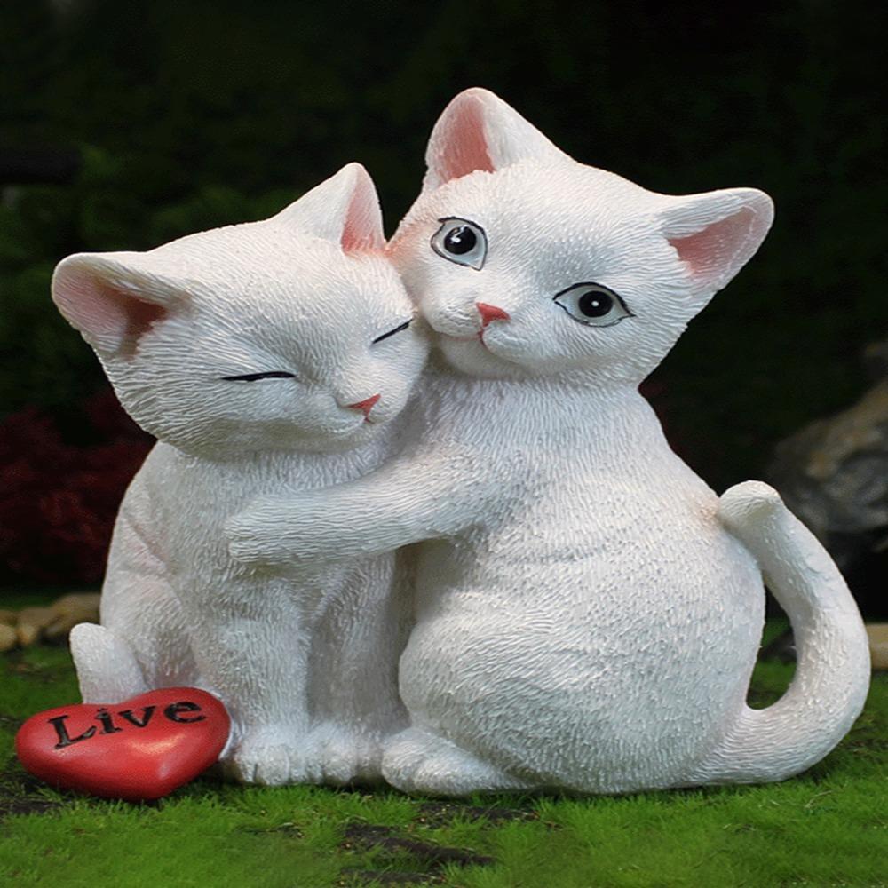 White Resin Cat Figurine for Garden and Shelf Entryway Shelf Decorative Piece