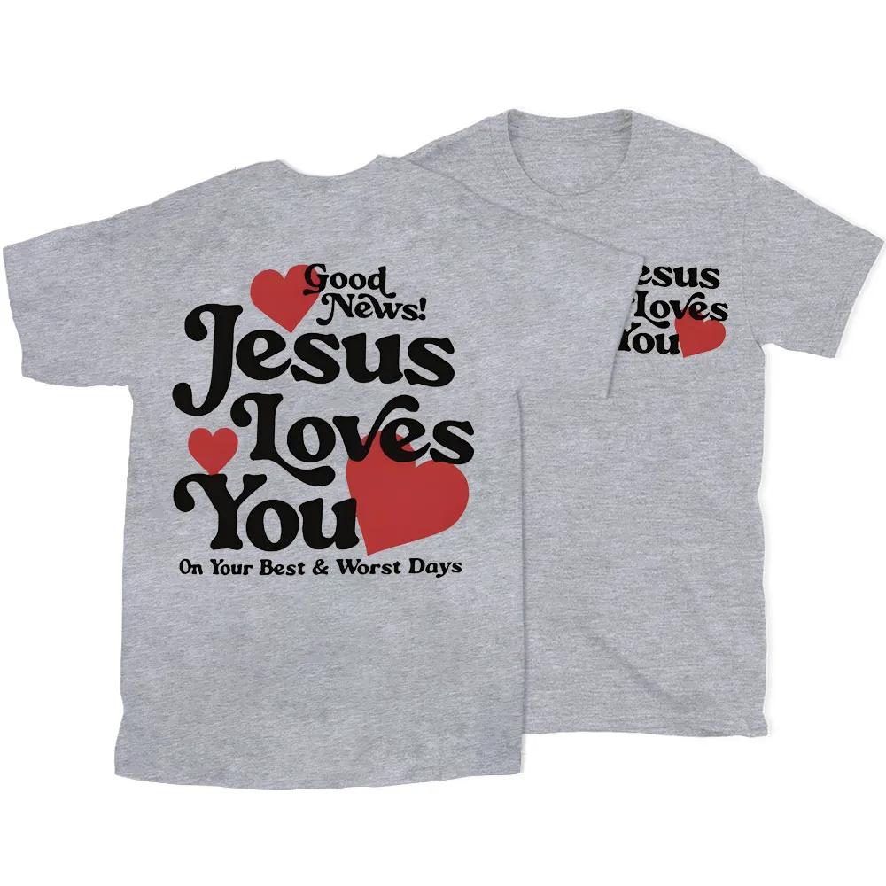 2026 Summer New Good New Jesus Love You Chrsitian High Quality Casual Breathable Unisexs and Womens Roundneck Tshirt