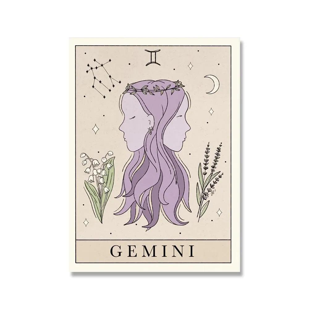 Плакаты с созвездиями и принты, Весы, Лев, Рыбы, Телец, кошка, настенная живопись на холсте, скандинавская детская спальня, украшение для дома, картина