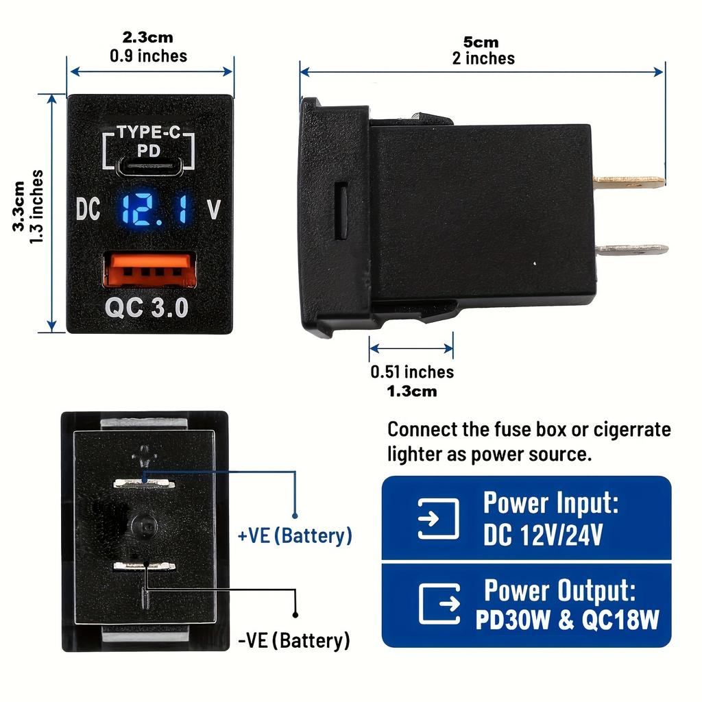 Двойное USB-зарядное устройство для Toyota Tundra 4Runner - Быстрая зарядка PD 30 Вт с вольтметром