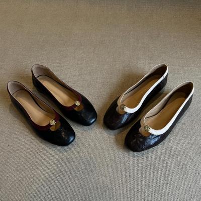 Модная Горячая Распродажа Женские Туфли Кожа Весна 2025 Новые Французский Стиль Квадратный Носок Балетки Женские Средний Каблук Женские Офисные Туфли