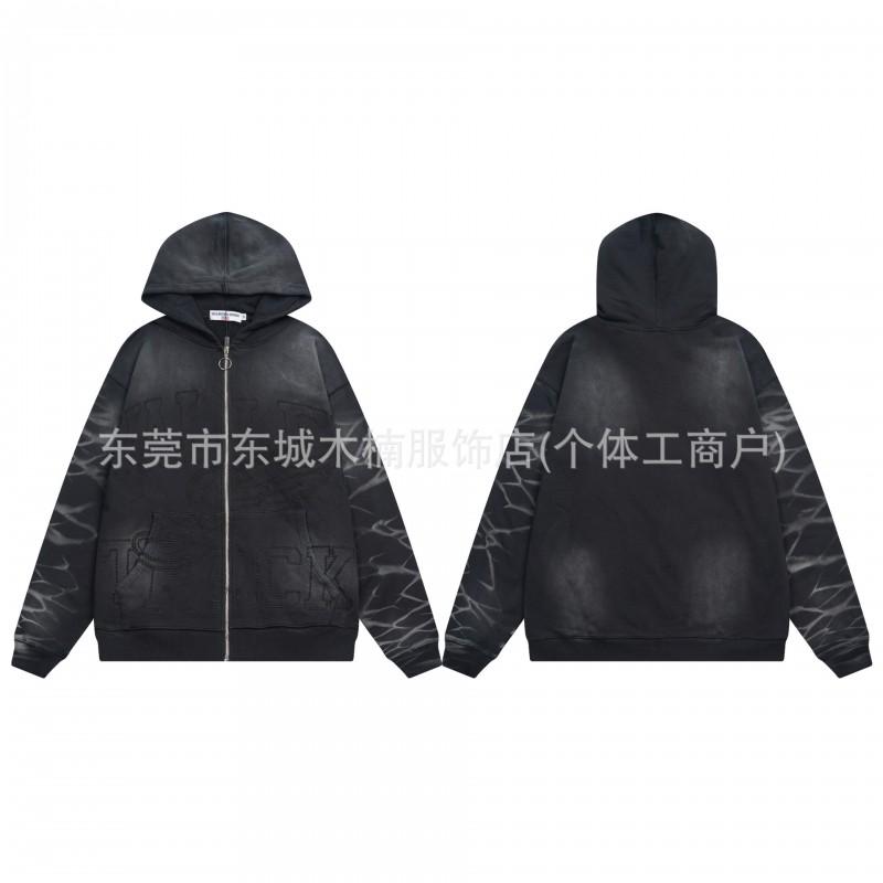 2026 SS Mens Oversized Hooded Sweatshirt With Embroidered Patch Distressed Washed Cotton Loose Fit Streetwear
