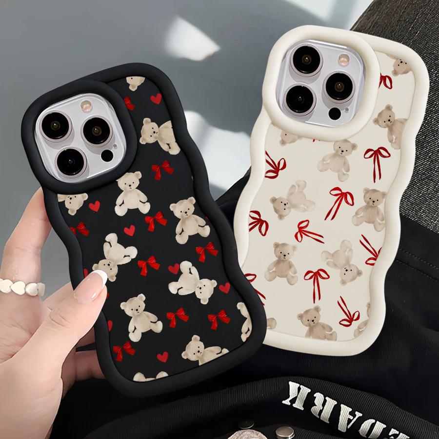 Милый чехол-медведь с бантом для iPhone 15 Plus 14 17 Air 11 XR 16 Pro Max 13 12 8 Мягкий чехол для телефона